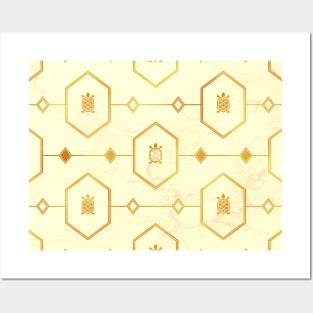 Gold Turtle Pattern on Light Marble Posters and Art